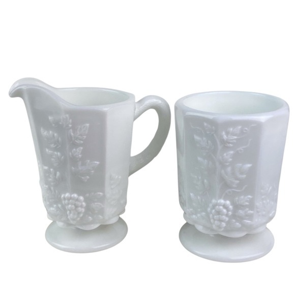 Westmoreland Milk Glass Cup Paneled Grape Medium Open Top Creamer and Sugar Cup - Picture 1 of 16